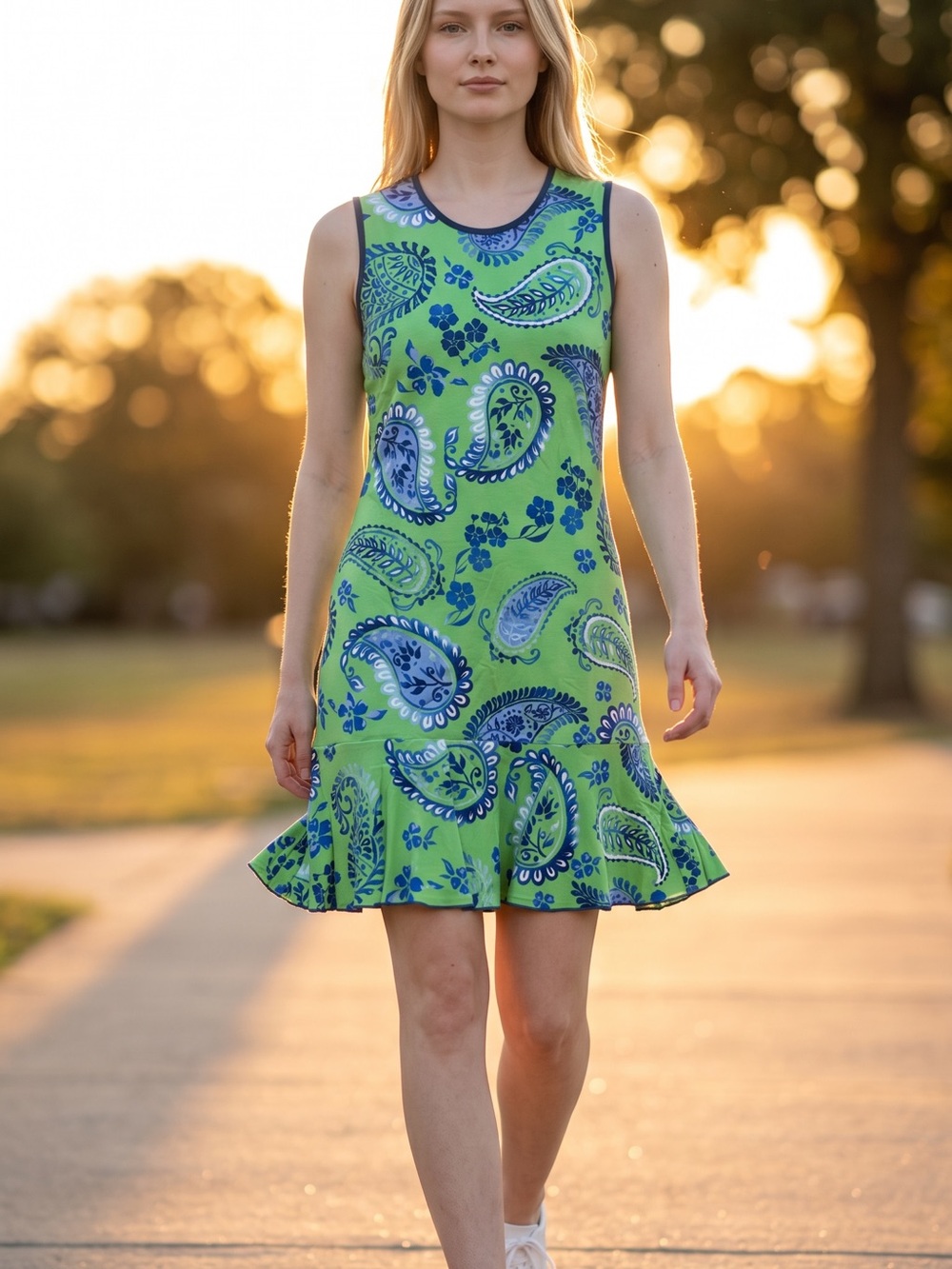 AnaClare Active Paisley’s Sleeveless dress with Ruffle Hem SM